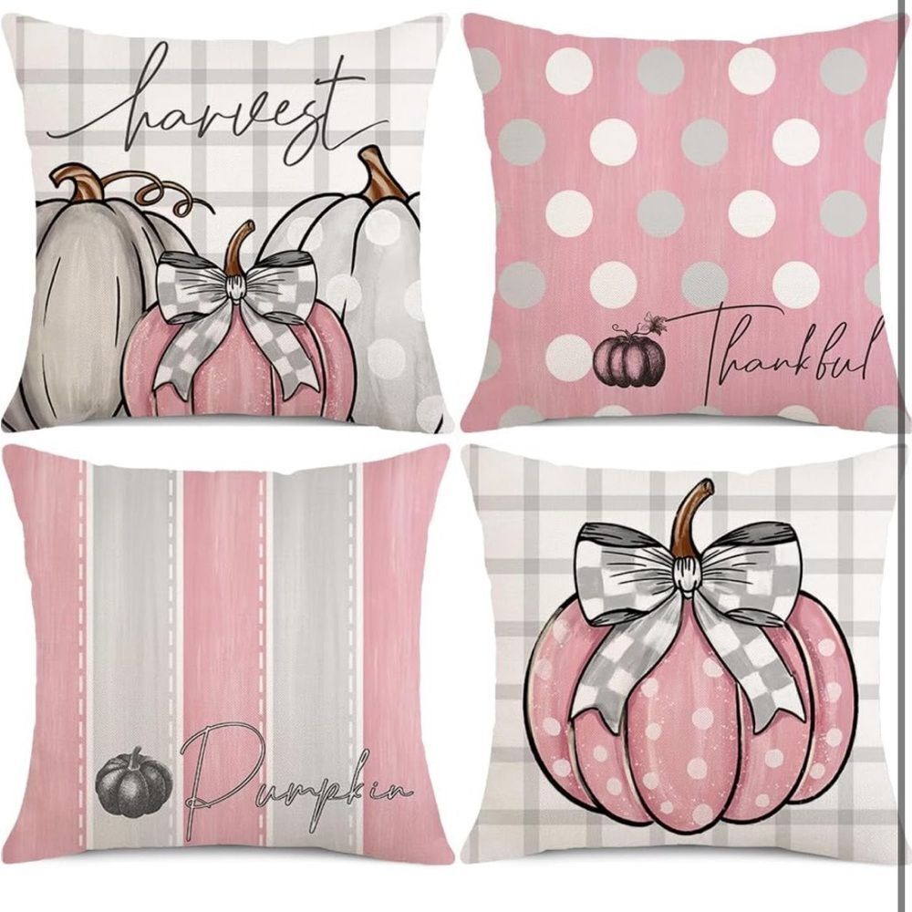 Fall Pillow Covers 18x18 Inch Set Of 4 Stripes Polka Dots Buffalo Plaid